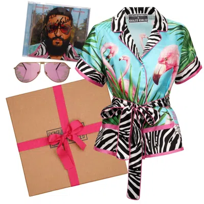 Pre-owned Dolce & Gabbana Dj Khaled Box Flamingo Silk Shirt Blouse Sunglasses Cd 12486 In Pink