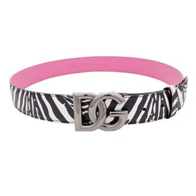 Pre-owned Dolce & Gabbana Dj Khaled Zebra Leather Belt Dg Logo Buckle Pink Black 13109