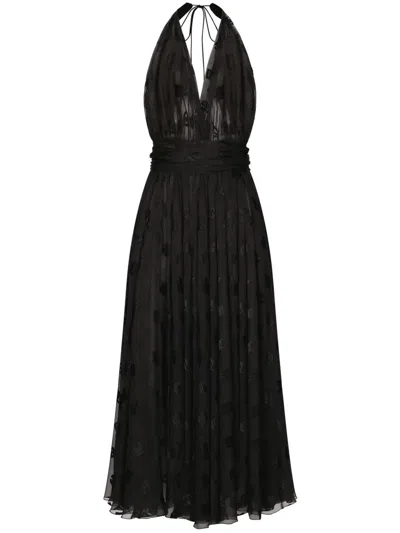 Dolce & Gabbana Dévoré Satin Calf-length Dress In Black