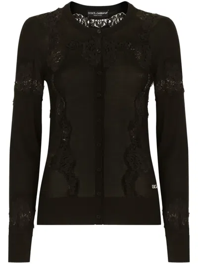 DOLCE & GABBANA DNA LACE-DETAIL PANELLED CARDIGAN