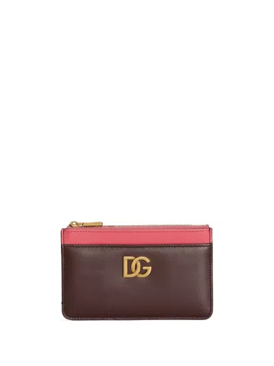 Dolce & Gabbana Dolce &amp; Gabbana Card Holder In Burgundy And Cyclamen In Brown