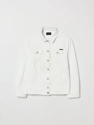 Dolce & Gabbana Kids' Dolce &amp; Gabbana  Boy's White Cotton Denim Shirt Jacket With Logo Detail