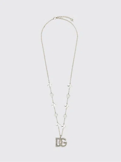 Dolce & Gabbana Fine Link Necklace With Rhinestone-detailed Dg Logo And Accents In Silver