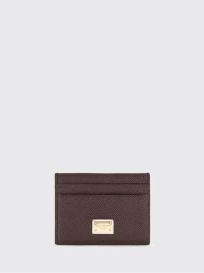 Dolce & Gabbana Dauphine Calfskin Card Holder With Branded Plate In Purple