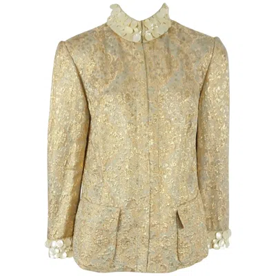Pre-owned Dolce & Gabbana Dolce & Gabanna Silk Gold Brocade Jacket With Mother Of Pearl Trim - 44
