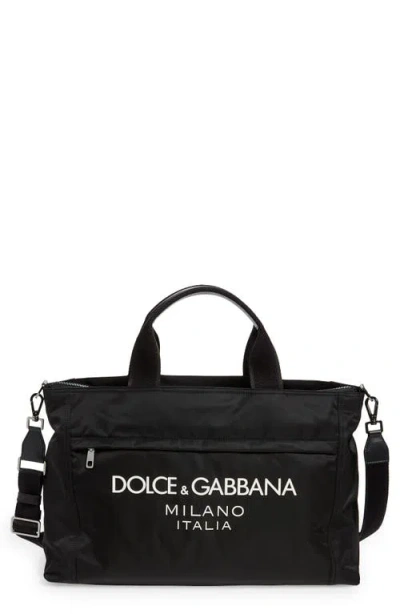 Dolce & Gabbana Black Gym Bag With Contrasting Logo Print In Polyamide Man