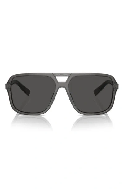 Dolce & Gabbana Dolce&gabbana 61mm Flat Top Pilot Sunglasses In Grey