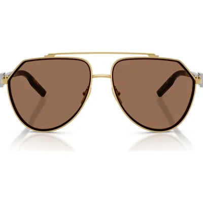 Dolce & Gabbana Dolce&gabbana 62mm Oversize Pilot Sunglasses In Gold/dark Brown