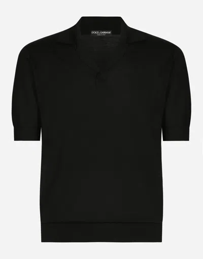 Dolce & Gabbana Signature Logo-embroidered Polo Shirt In Black