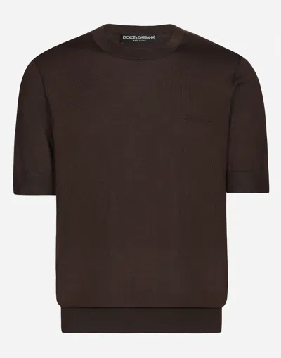 Dolce & Gabbana Round-neck Silk Sweater With Dolce&gabbana Logo In Black