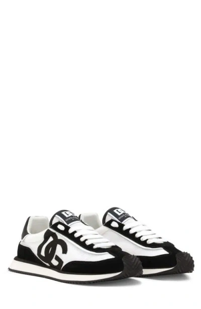 Dolce & Gabbana Aria White And Black Running Sneakers With Logo Detail In Suede And Tech Fabric Man In Multi