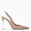 DOLCE & GABBANA DOLCE&GABBANA BEIGE SATIN SLINGBACK WITH LOGO