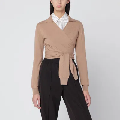 Dolce & Gabbana Beige Wrap Cardigan In Cashmere In Sand