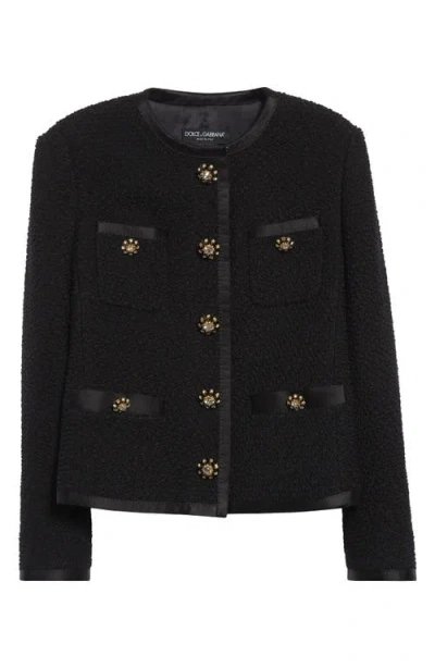 DOLCE & GABBANA DOLCE&GABBANA BEJEWELED BUTTON CROP BOUCLÉ TWEED JACKET