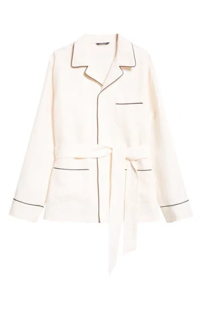 Dolce & Gabbana Camp-collar Belted Piped Linen And Silk-blend Overshirt In Neutrals