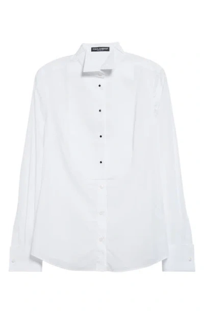 Dolce & Gabbana Dolce&gabbana Bib Detail Cotton Button-up Shirt In Bianco Ottico