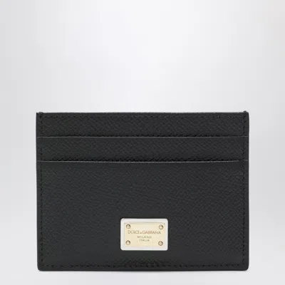 Dolce & Gabbana Black Leather Card Holder With Logo Plaque In Brown