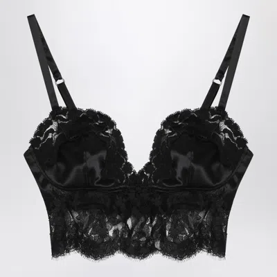 DOLCE & GABBANA DOLCE&GABBANA BLACK BRALETTE TOP IN SILK SATIN AND LACE