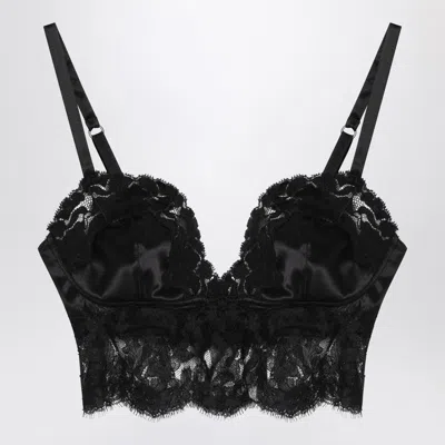 Dolce & Gabbana Black Bralette Top In Silk Satin And Lace