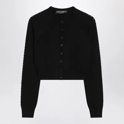 DOLCE & GABBANA DOLCE&GABBANA BLACK CARDIGAN WITH PUNCHED DETAILS