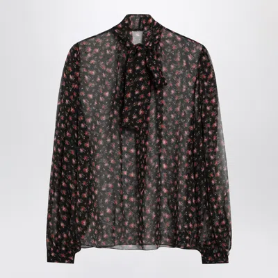 Dolce & Gabbana Black Chiffon Blouse With Small Rose Print In Brown