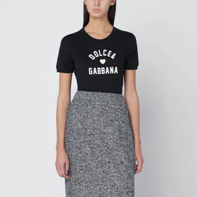 DOLCE & GABBANA BLACK COTTON LOGO T-SHIRT