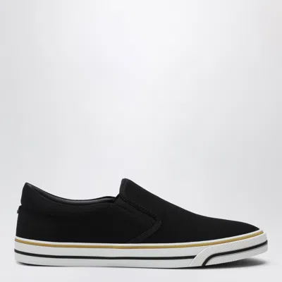 Dolce & Gabbana Dolce&gabbana Black Cotton Slip-on Shoes With Striped Details In Multi