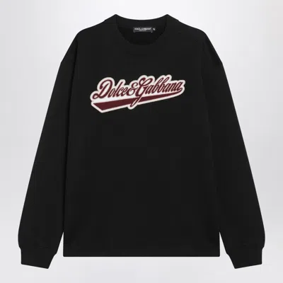 Dolce & Gabbana Logo Patch Cotton Crew Neck Sweatshirt In Black
