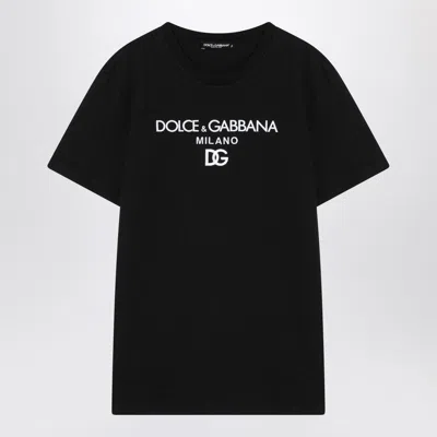 DOLCE & GABBANA DOLCE&GABBANA BLACK COTTON T-SHIRT WITH DG EMBROIDERY MEN