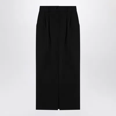 DOLCE & GABBANA DOLCE&GABBANA BLACK GABARDINE WOOL PENCIL SKIRT