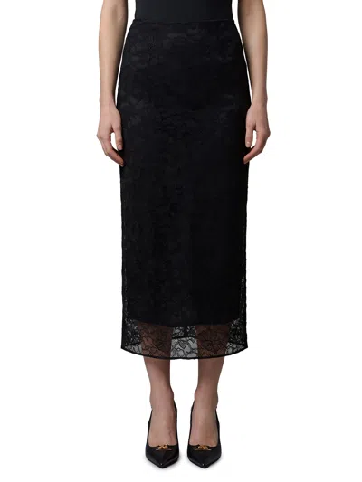 Dolce & Gabbana Lace Midi Skirt High Waist Sheer Hem In Multi