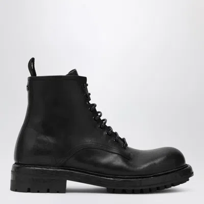 DOLCE & GABBANA BLACK LACE-UP LEATHER ANKLE BOOT