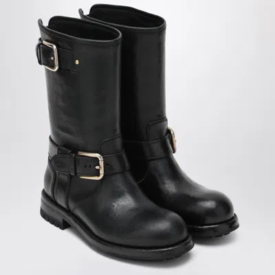 DOLCE & GABBANA DOLCE&GABBANA BLACK LEATHER BOOT WITH BUCKLES