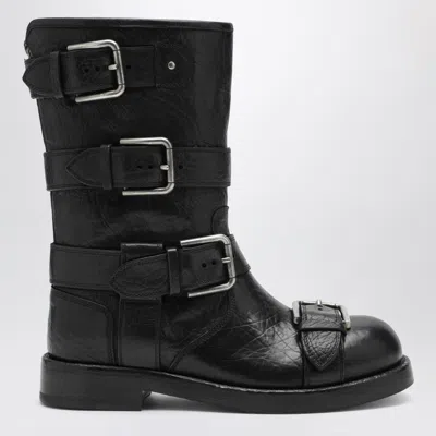 DOLCE & GABBANA DOLCE&GABBANA BLACK LEATHER BOOTS WITH STRAPS