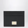 Dolce & Gabbana Black Dauphine Leather Card Holder With Logo Plaque In Black