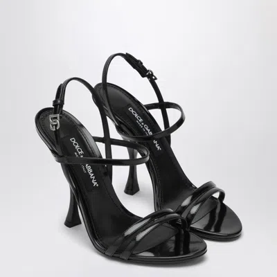 Dolce & Gabbana Black Polished Calf Leather Sandals