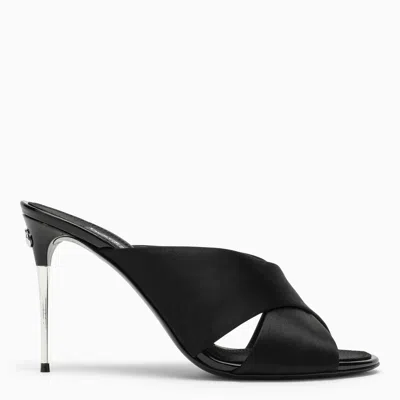 DOLCE & GABBANA BLACK SATIN MULE WITH LOGO