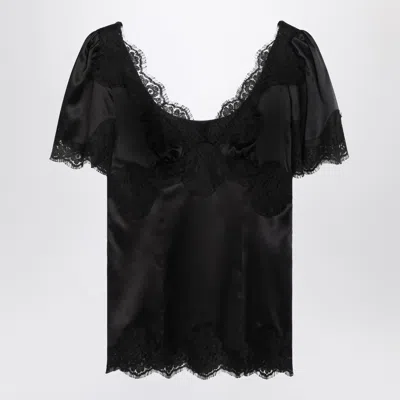 DOLCE & GABBANA DOLCE&GABBANA BLACK TOP IN SATIN AND LACE