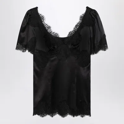 DOLCE & GABBANA DOLCE&GABBANA BLACK TOP IN SATIN AND LACE WOMEN