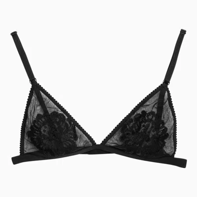 Dolce & Gabbana Sheer Tulle Bra With Floral Lace In Black