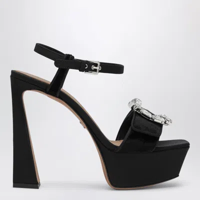 Dolce & Gabbana Black Velvet Platform Sandal With Jeweled Buckle