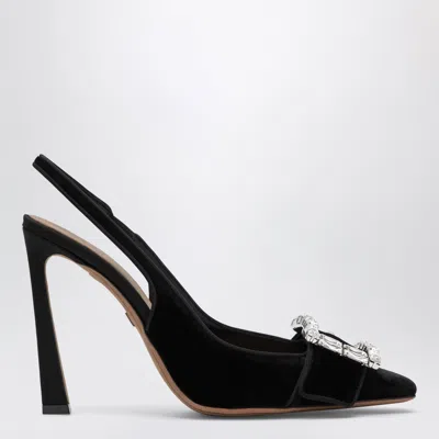 Dolce & Gabbana Black Velvet Slingback Pumps With Jeweled Buckle