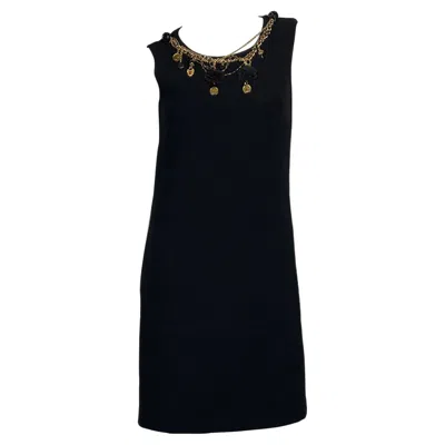Pre-owned Dolce & Gabbana Dolce&gabbana Black Wool Mini Dress With Medallions Necklace, 2010s