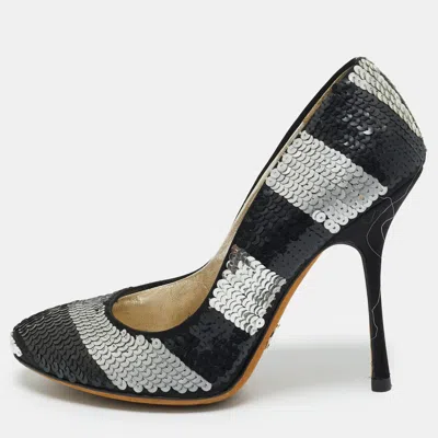 Pre-owned Dolce & Gabbana Dolce And Gabbana Black/silver Sequin Round Toe Pumps Size 36.5