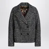 Dolce & Gabbana Houndstooth Double-breasted Long Sleeve Jacket In Gray