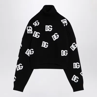 DOLCE & GABBANA DOLCE&GABBANA BLACK/WHITE TURTLENECK SWEATER WITH DG INLAY