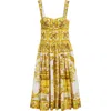 Dolce & Gabbana Maiolica Pleated Printed Cotton-poplin Midi Dress In Mix Maiolica Giallo
