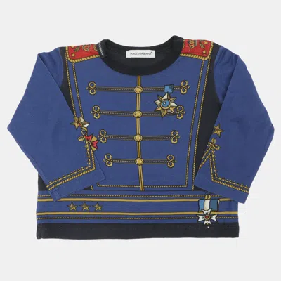 Pre-owned Dolce & Gabbana Dolce And Gabbana Blue Multicolor Printed Cotton Sweatshirt 6-9 Months