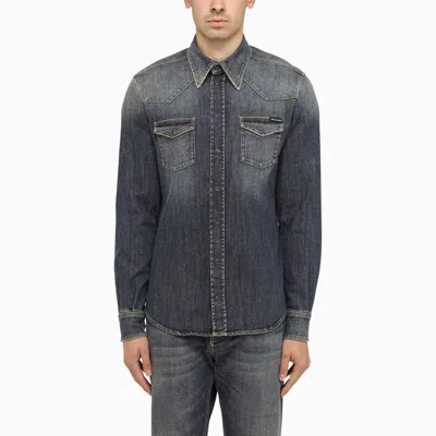 DOLCE & GABBANA DOLCE&GABBANA BLUE SLIM DENIM SHIRT MEN