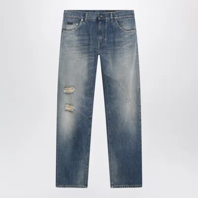 Dolce & Gabbana Distressed-effect Straight-leg Jeans In Blue